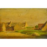 Circle of Frederick Hall (1860-1948) British. Farm Buildings, Oil on a Cigar Box, Unframed, 5.25"