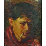 20th Century French School. Portrait of a Man, Smoking a Cigarette, Oil on Canvas, Indistinctly