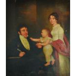 18th Century English School. Portrait of a Mother and Father with a Young Child, in an Interior, Oil