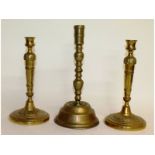 A good pair of 18th-19th century French ormolu circular candlesticks, 10.5ins high, and a large