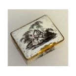 A good 18th century porcelain rectangular snuff box with sepia decoration of young lovers, with