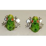 A pair of sterling silver and enamel cufflinks in the form of frogs.