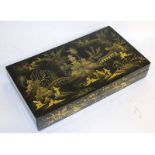 A Regency chinoiserie box and cover, with Chinese decoration. 14ins long. 965.