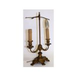 A French ormolu two light students lamp. 18ins high.