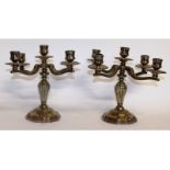 A pair of St Medard, Paris five light candelabra with four scrolling branches. 10ins high.