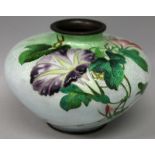 AN UNUSUAL JAPANESE MEIJI PERIOD GIN BARI & MORIAGE CLOISONNE VASE, the sides of the high-shouldered