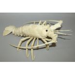 A LARGE JAPANESE MEIJI PERIOD ARTICULATED BONE IVORY MODEL OF A CRAYFISH, with moveable claws, feet,