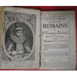 [BACON (Sir Francis)] Baconiana Or Certain Genuine Remains..., 8vo, portrait frontis (detached), old