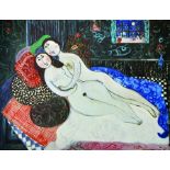 Dora Holzhandler (1928-2015) French/British. A Naked Couple in Bed, Lithograph, Signed and Inscribed