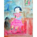 Dora Holzhandler (1928-2015) French/British. A Seated Young Girl, Holding a Doll, Watercolour,