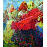 Piotr Goriounov (1917- ) Russian. 'Russian Dance', Oil on Canvas, Signed and Inscribed, and