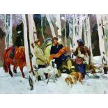Evgeni Ivanovich Samsonov (1926- ) Russian. 'Hunters in the Forest', Oil on Canvas, Signed and Dated
