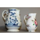 AN 18TH CENTURY VIENNA JUG painted with birds and trees in under-glaze blue and a Mennecy jug