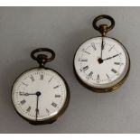 TWO SMALL VICTORIAN WATCH PURSES with gold and enamel backs.