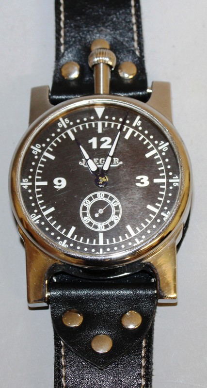 A LADIES JAEGER PILOTS WATCH AND STRAP.
