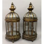 A PAIR OF COPPER HANGING LANTERNS. 2ft high.