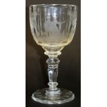 A MOSER GLASS GOBLET, the bowl engraved with classical figures in a landscape with trees. Engraved