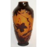 A GOOD D'ARGENTAL CAMEO GLASS VASE with anemone leaves and seeds. Signed D'Argental. 20cms high.