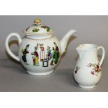 AN 18TH CENTURY WORCESTER TEAPOT AND COVER decorated with Chinese figures and a two tables, and a