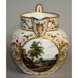 A 19TH CENTURY DERBY JUG painted with a scene of Kegworth Leicestershire.