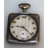 A FRENCH .800 SILVER CASED BREGUET SQUARE CASED POCKET WATCH.