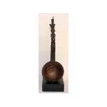 A GOOD EARLY CARVED WOOD TRIBAL SPOON, with female handle. 14ins long.