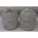 A PAIR OF CRYSTAL BIRD CAGE LIGHTS. 1ft 6ins high.