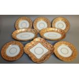 A 19TH CENTURY WORCESTER FLIGHT BARR AND BARR DESSERT SET OF THREE SHAPED DISHES and 8 dessert