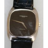 A FINE GENTLEMAN'S VACHERON CONSTANTIN 18CT WHITE GOLD WRISTWATCH with leather strap, in leather