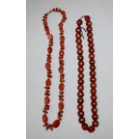 TWO AGATE-TYPE BEAD NECKLACES, approx. 21in & 24in long. (2).