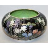 A FINE QUALITY JAPANESE MEIJI PERIOD SILVER WIRE BLACK GROUND CLOISONNE JARDINIERE, the sides finely