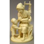 A FINE QUALITY SIGNED JAPANESE MEIJI PERIOD TOKYO SCHOOL IVORY OKIMONO, of a woman seated on a