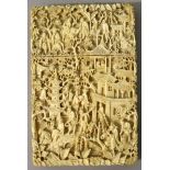 A GOOD QUALITY 19TH CENTURY CHINESE CANTON IVORY CARD CASE, well carved overall with diminutive