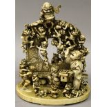 AN UNUSUAL & FINE QUALITY SIGNED JAPANESE MEIJI PERIOD IVORY OKIMONO OF A MULTITUDE OF ONI, of