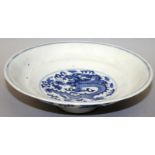 A CHINESE GUANGXU MARK & PERIOD BLUE & WHITE PORCELAIN DRAGON BOWL COVER, painted with dragons