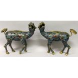 A PAIR OF GOOD QUALITY CHINESE CLOISONNE KYLIN CENSERS & COVERS, each mythical animal with