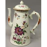 AN 18TH CENTURY CHINESE QIANLONG PERIOD FAMILLE ROSE PORCELAIN COFFEE POT & COVER, the tapering