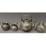 A FINE QUALITY 19TH CENTURY SIGNED CHINESE SILVER TEA SERVICE, weighing 1.36Kg, comprising a