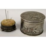 AN EARLY 20TH CENTURY CHINESE EXPORT CYLINDRICAL SILVER BOX & COVER BY TUCK CHANG OF SHANGHAI, the