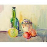 Matt Bruce (1915-2000) British. Still Life, with Fruit , Bowl and a Bottle, Watercolour, Signed, 9.