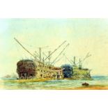 Circle of William Callow (1812-1908) British. Moored Vessels, with possibly Portsmouth in the