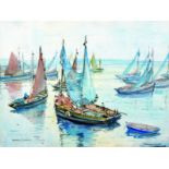 Hilary Dulcie Cobbett (1885- ) British. 'Sardine Boats', in a Harbour, Watercolour, Signed and