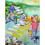 Frederick Blancot (20th Century) British. 'Yellow', Two Young Boy's with Ducks, Mixed Media, Signed,