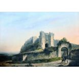 19th Century English School. 'Carisbrooke Castle, Isle of Wight', with Figures in the foreground,