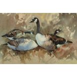 Matt Bruce (1915-2000) British. Geese on a Bank, Watercolour, Signed, 13" x 19.25". Provenance;