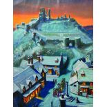 Noel Syers (20th Century) British. 'The Christmas Coach, Corfe Castle, Dorset', Mixed Media, Signed,