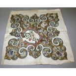 A GOOD QUALITY 19TH CENTURY CHINESE EMBROIDERED SILK COLLAR, mounted on paper, decorated with a