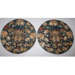 A GOOD PAIR OF 19TH CENTURY CHINESE EMBROIDERED SILK ROUNDELS, one mounted on board, each