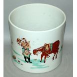 A GOOD QUALITY CHINESE FAMILLE VERTE PORCELAIN BRUSHPOT, the slightly waisted sides decorated with a
