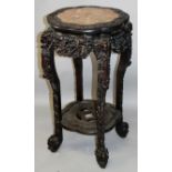 A GOOD 19TH CENTURY CHINESE MARBLE INSET HARDWOOD STAND, of flowerhead form, the top with a well